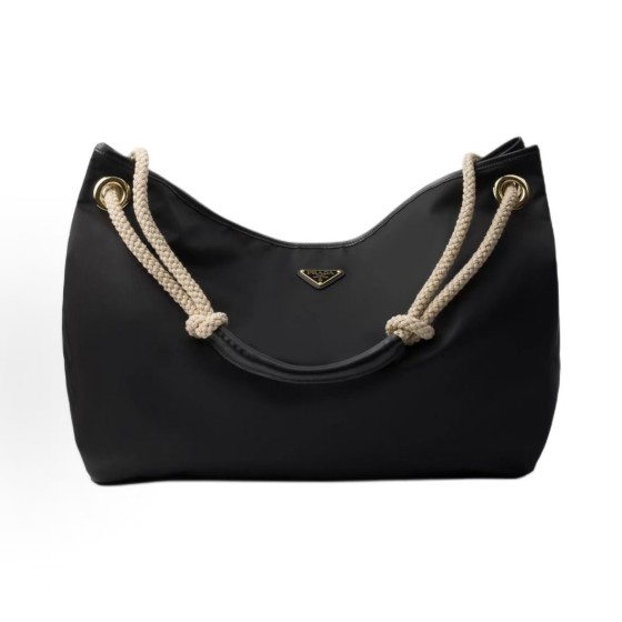 PRADA Mariner Mariner enamel metal triangular logo contrasting color design single-shoulder bag, large black for women